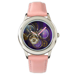 Steampunk Spider op Paarse achtergrond Horloge