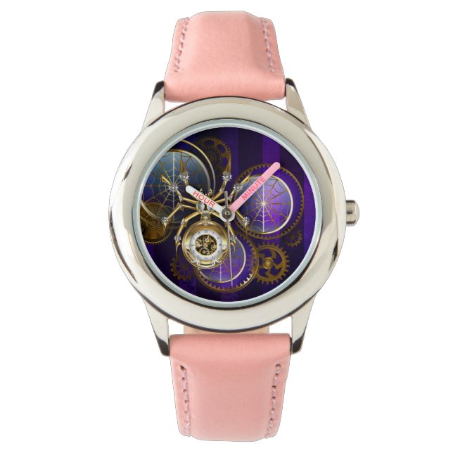 Steampunk Spider op Paarse achtergrond Horloge (Voorkant)