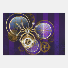 Steampunk Spider op Paarse achtergrond Inpakpapier Vel