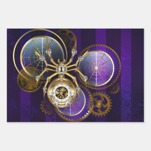 Steampunk Spider op Paarse achtergrond Inpakpapier Vel