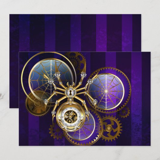 Steampunk Spider op Paarse achtergrond Kaart (Voorkant / Achterkant)