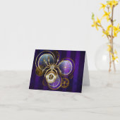 Steampunk Spider op Paarse achtergrond Kaart (Gele Bloem)