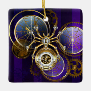 Steampunk Spider op Paarse achtergrond Keramisch Ornament