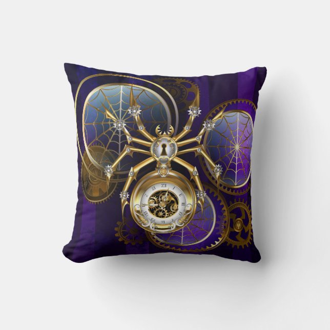 Steampunk Spider op Paarse achtergrond Kussen (Voorkant)