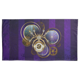Steampunk Spider op Paarse achtergrond Kussensloop
