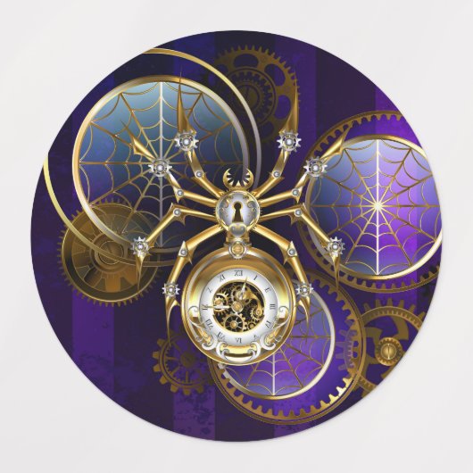 Steampunk Spider op Paarse achtergrond Labels (Design 1)
