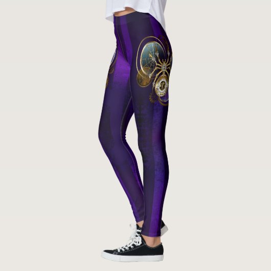 Steampunk Spider op Paarse achtergrond Leggings (Links)