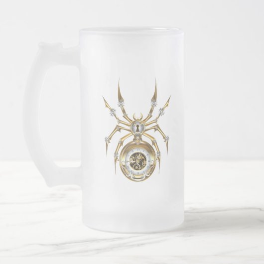 Steampunk Spider op Paarse achtergrond Matglas Bierpul (Links)