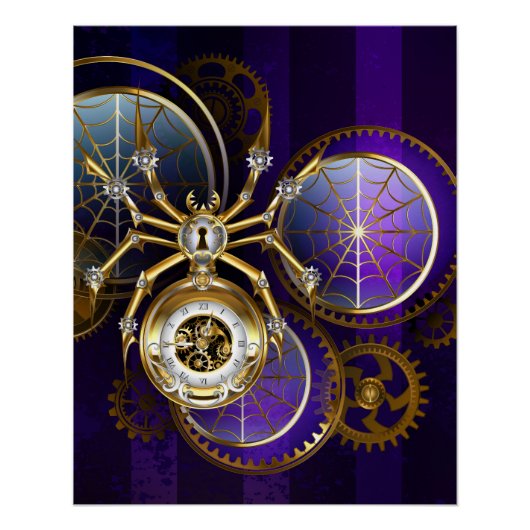 Steampunk Spider op Paarse achtergrond Perfect Poster (Voorkant)