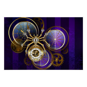 Steampunk Spider op Paarse achtergrond Perfect Poster