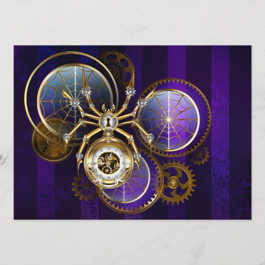 Steampunk Spider op Paarse achtergrond Programmakaart (Voorkant)