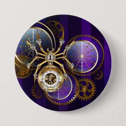 Steampunk Spider op Paarse achtergrond Ronde Button 7,6 Cm (Voorkant)