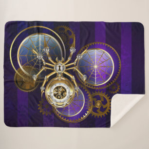 Steampunk Spider op Paarse achtergrond Sherpa Deken