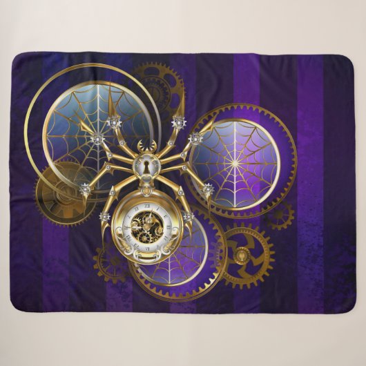 Steampunk Spider op Paarse achtergrond Sherpa Deken (Voorkant (horizontaal))
