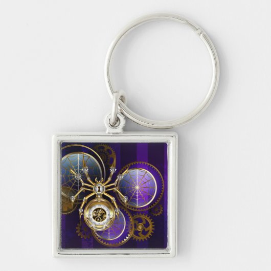 Steampunk Spider op Paarse achtergrond Sleutelhanger (Voorkant)
