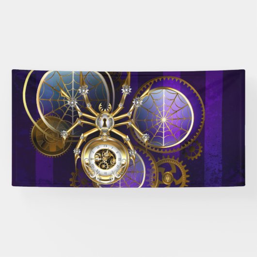 Steampunk Spider op Paarse achtergrond Spandoek (Horizontaal)