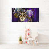 Steampunk Spider op Paarse achtergrond Spandoek (Insitu)