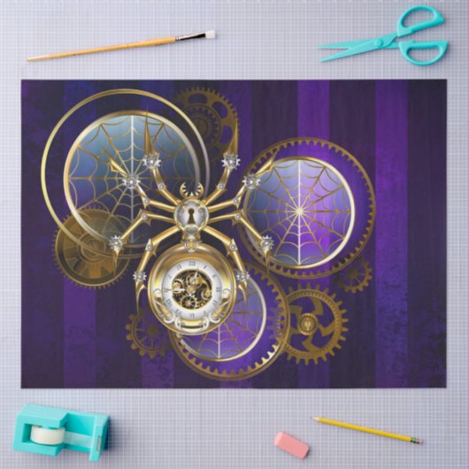 Steampunk Spider op Paarse achtergrond Tissuepapier (Craft)