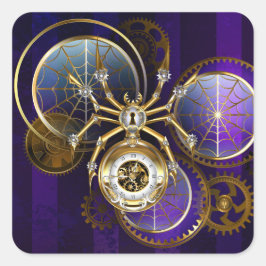 Steampunk Spider op Paarse achtergrond Vierkante Sticker