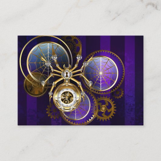 Steampunk Spider op Paarse achtergrond Visitekaartje (Voorkant)