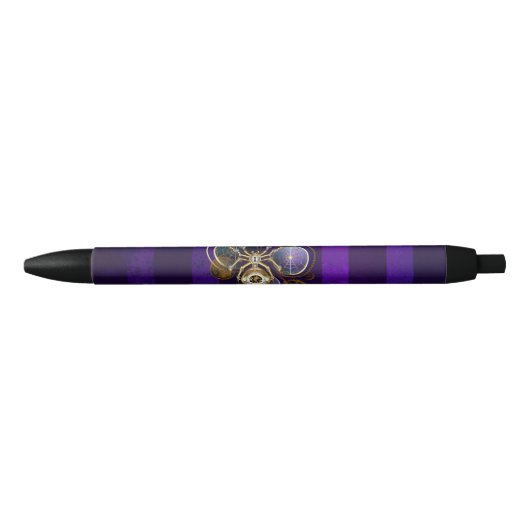 Steampunk Spider op Paarse achtergrond Zwarte Inkt Pen (Voorkant)
