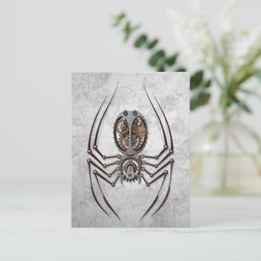Steampunk Spider op ruw staal Briefkaart (Staand voorkant)