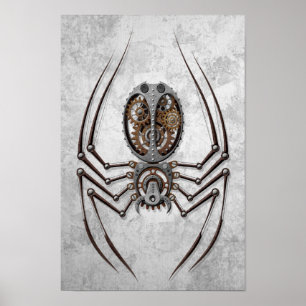Steampunk Spider op ruw staal Poster