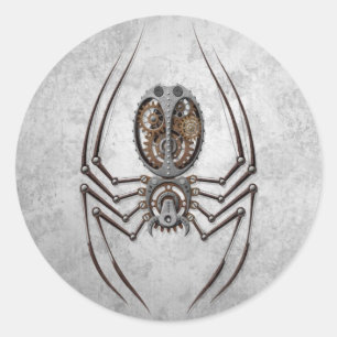 Steampunk Spider op ruw staal Ronde Sticker