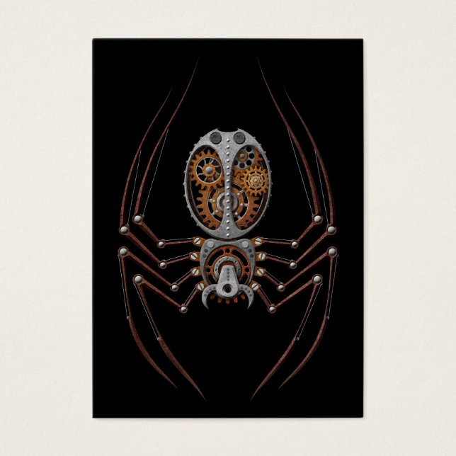 Steampunk Spider, zwarte achtergrond Visitekaartje (Voorkant)