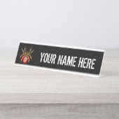 Steampunk spin op zwart bureau naambordje (Voorkant)