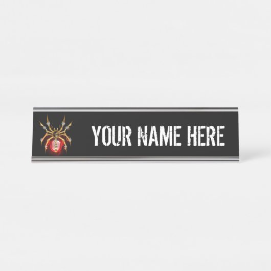 Steampunk spin op zwart bureau naambordje (Voorkant)