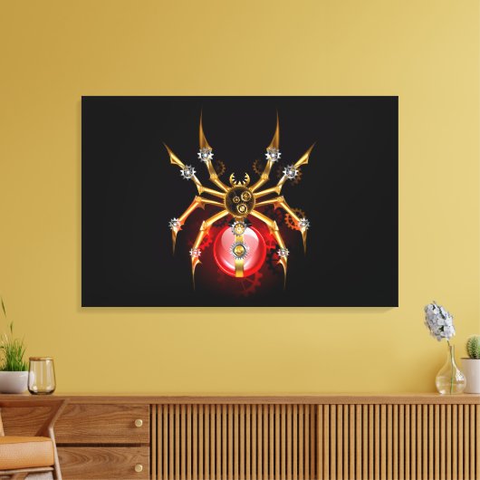 Steampunk spin op zwart canvas afdruk (Insitu (Woonkamer))
