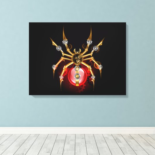 Steampunk spin op zwart canvas afdruk (Insitu (Houten vloer))