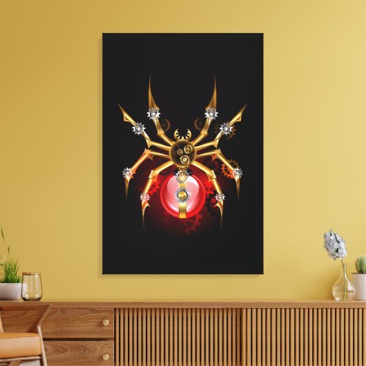 Steampunk spin op zwart canvas afdruk (Insitu (Woonkamer))