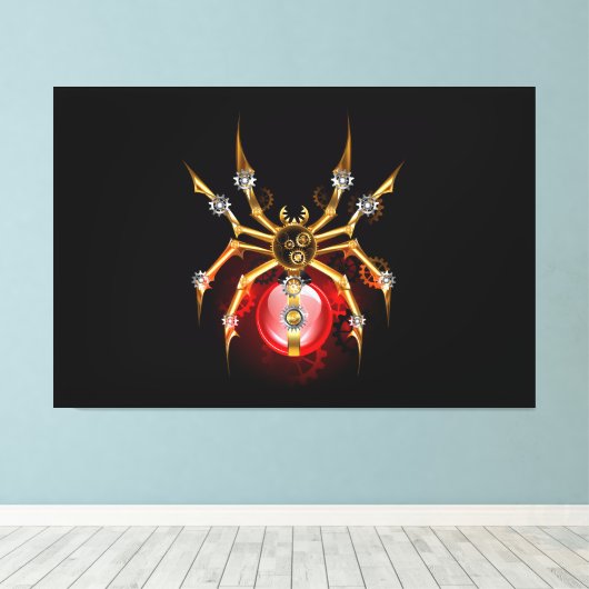 Steampunk spin op zwart canvas afdruk (Insitu (Houten vloer))