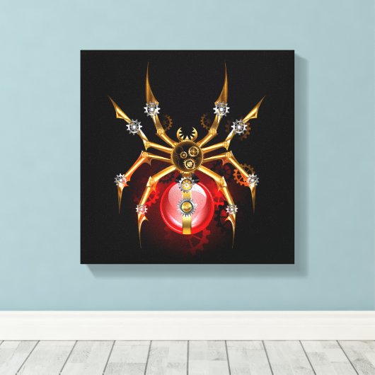 Steampunk spin op zwart canvas afdruk (Insitu (Houten vloer))