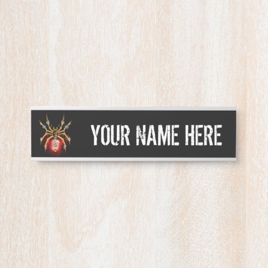 Steampunk spin op zwart deurbordje (Voorkant)