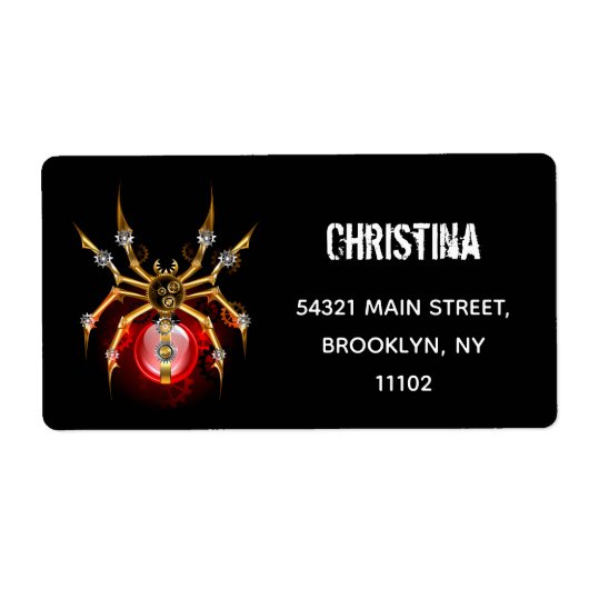 Steampunk spin op zwart etiket (Voorkant)