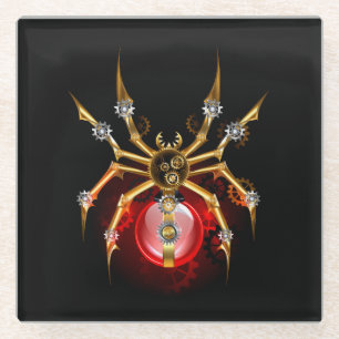 Steampunk spin op zwart glazen onderzetter