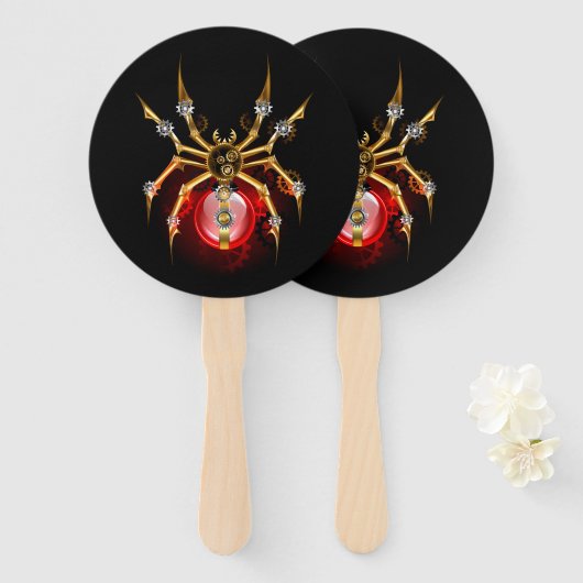 Steampunk spin op zwart handwaaier (Voorkant en achterkant)