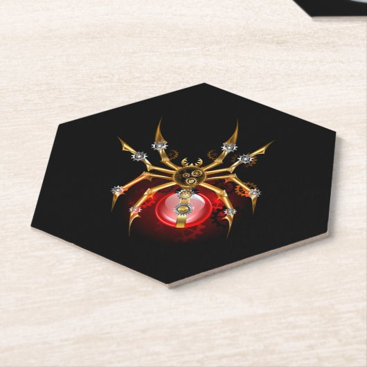 Steampunk spin op zwart kartonnen onderzetters (Schuin)