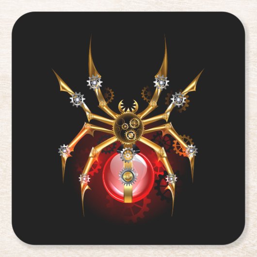 Steampunk spin op zwart kartonnen onderzetters (Voorkant)