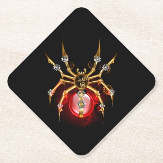 Steampunk spin op zwart kartonnen onderzetters (Voorkant)