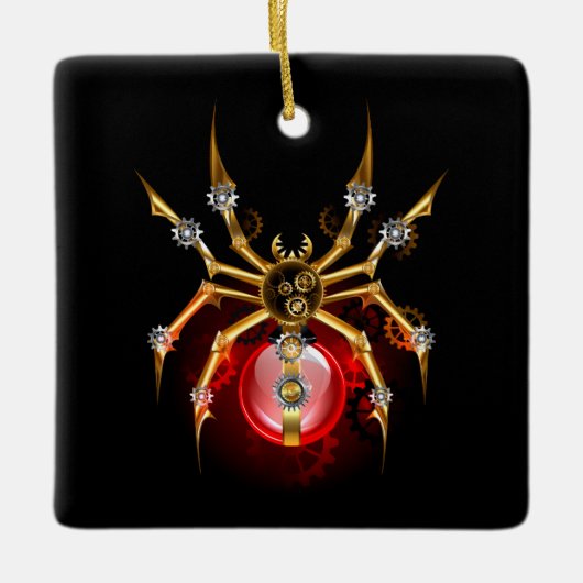 Steampunk spin op zwart keramisch ornament (Voorkant)