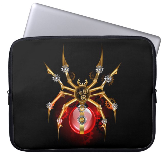 Steampunk spin op zwart laptop sleeve (Voorkant)