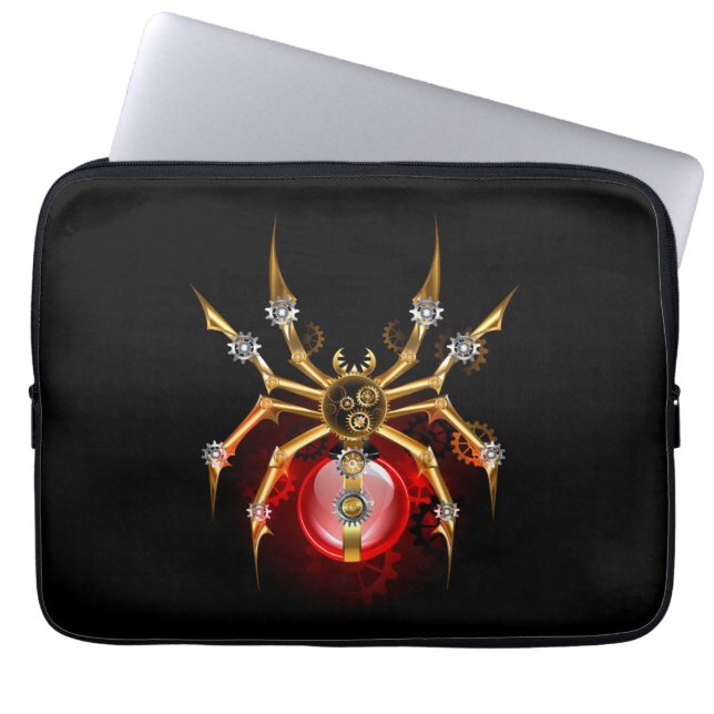 Steampunk spin op zwart laptop sleeve (Voorkant)