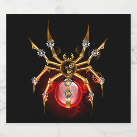 Steampunk spin op zwart likeurfles etiket (Enkel label)