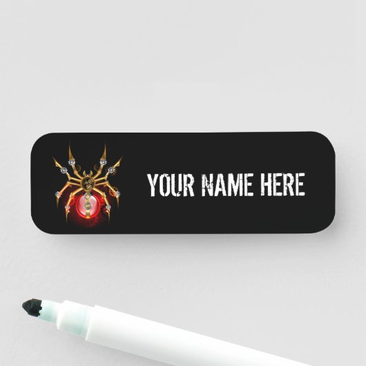 Steampunk spin op zwart naamplaatje (In situ)