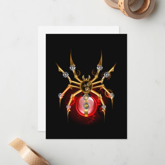 Steampunk spin op zwart notitiekaartje (Voorkant / Achterkant in situ)