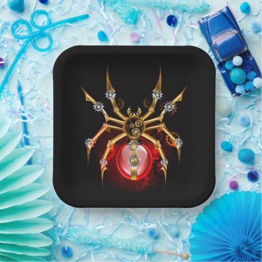 Steampunk spin op zwart papieren bordje (Feest)